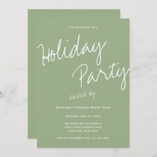ミニマルモダンリストカンパニータイポグラフィホリデーパーティー 招待状 (正面/裏面)