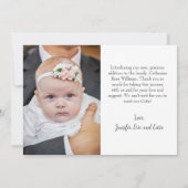 ミニマルモダンリストガールベビーガール誕生 案内状 (裏面)