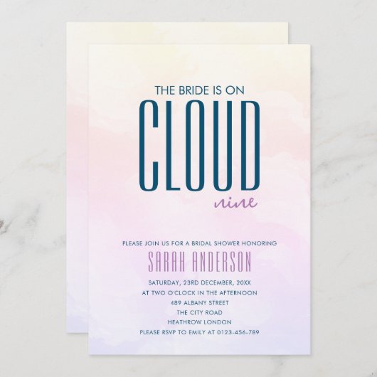 ミニマルモダンリストクラウドナインブライダルシャワー 招待状 (正面/裏面)
