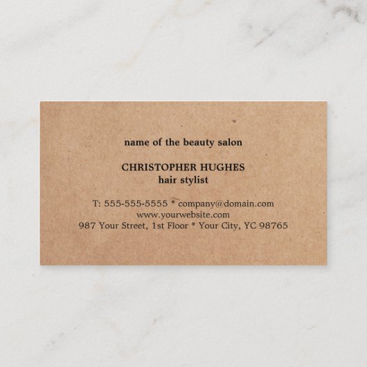 ミニマルモダンリストクラフト紙ブラック美容師 名刺 (裏面)