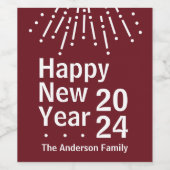 ミニマルモダンリストクランベリーレッド新年 ワインラベル (シングルラベル)