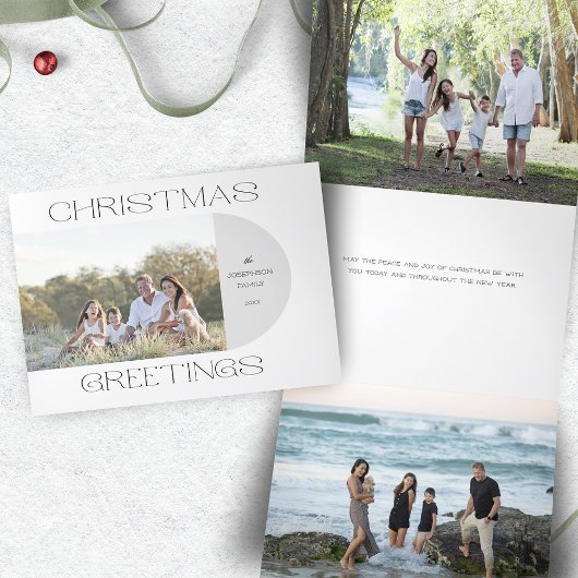 ミニマルモダンリストクリスマスグリーティングアーチフォト 三つ折りクリスマスカード