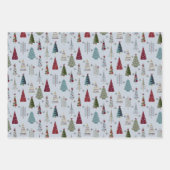 ミニマルモダンリストクリスマスツリーセットブルーレッド ラッピングペーパーシート (正面)