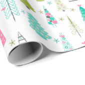 ミニマルモダンリストクリスマスツリーパターンピンクティール(緑がかった色) ラッピングペーパー (ロールコーナー)