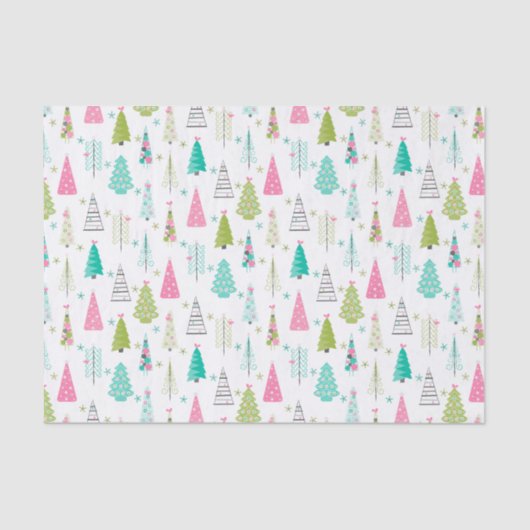ミニマルモダンリストクリスマスツリーパターンピンクティール(緑がかった色) 薄葉紙 (正面)