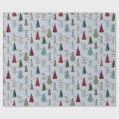 ミニマルモダンリストクリスマスツリーパターンブルーレッド ラッピングペーパー (フラット)