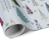 ミニマルモダンリストクリスマスツリーパターンブルーレッド ラッピングペーパー (ロールコーナー)