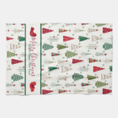 ミニマルモダンリストクリスマスツリーパターンレッドグリーン キッチンタオル (横)