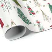 ミニマルモダンリストクリスマスツリーパターンレッドグリーン ラッピングペーパー (ロールコーナー)