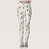 ミニマルモダンリストクリスマスツリーパターンレッドグリーン レギンス (正面)