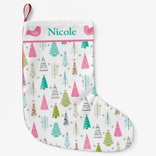 ミニマルモダンリストクリスマスツリーピンク スモールクリスマスストッキング (正面)