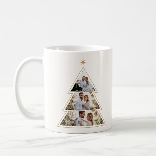ミニマルモダンリストクリスマスツリー写真コラージュ コーヒーマグカップ (左)