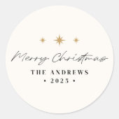 ミニマルモダンリストクリスマスツリー写真コラージュ ラウンドシール (正面)