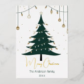 ミニマルモダンリストクリスマスツリー非写真 箔シーズンカード (正面)