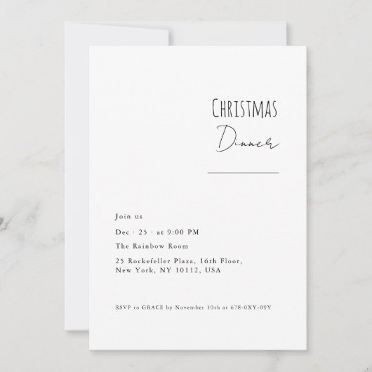 ミニマルモダンリストクリスマスディナー招待状 招待状 (正面)
