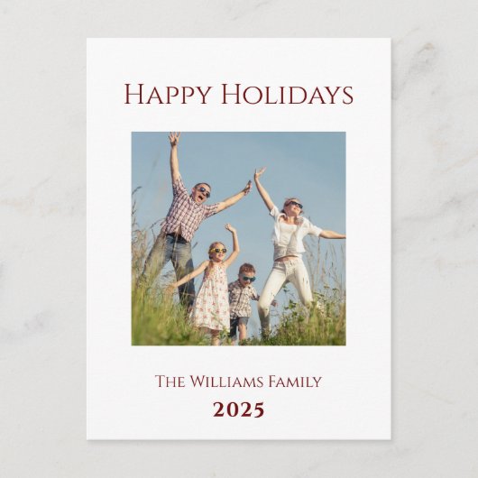 ミニマルモダンリストクリスマスフォトファミリーフェスティバル シーズンポストカード (正面)