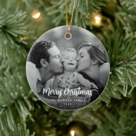 ミニマルモダンリストクリスマスブラック&ホワイト写真 セラミックオーナメント