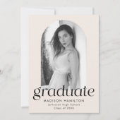 ミニマルモダンリストクリームアーチ写真卒業 案内状 (正面)