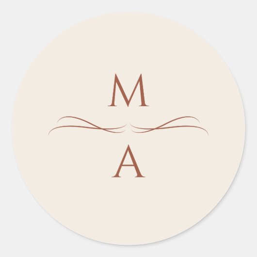 ミニマルモダンリストクリームテラコッタボホイニシャル ラウンドシール (正面)