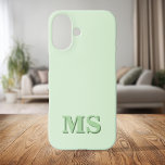 ミニマルモダンリストグリーンイニシャルモノグラム iPhone 16ケース<br><div class="desc">ミニマルパーソナライズされたスタイポグラフィでカスタムイニシャル名で独自のiPhoneケースを作モダン成するさまざまな色やスタイルで利用可能。</div>