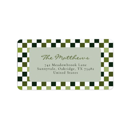 ミニマルモダンリストグリーンチェッククリスマスリターン ラベル (正面)