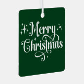 ミニマルモダンリストグリーンメリークリスマスフォト メタルオーナメント (正面右)