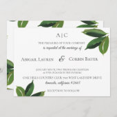 ミニマルモダンリストグリーンリーフ結婚式招待状 招待状 (正面/裏面)