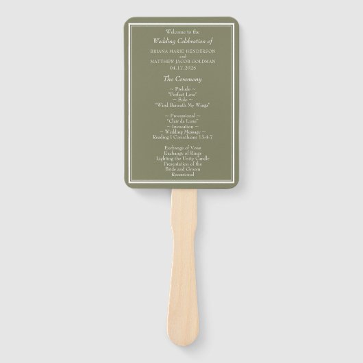 ミニマルモダンリストグリーン結婚式 プログラム ハンドファン (正面)