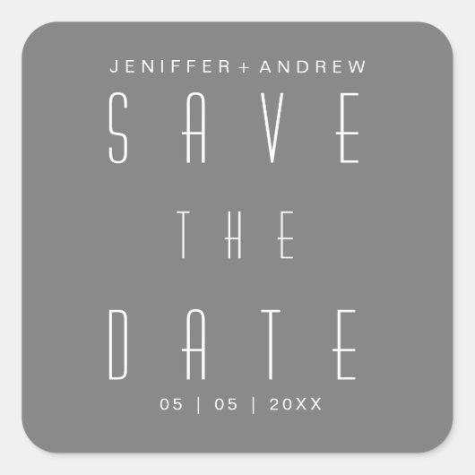 ミニマルモダンリストグレイ日付の保存 スクエアシール (正面)