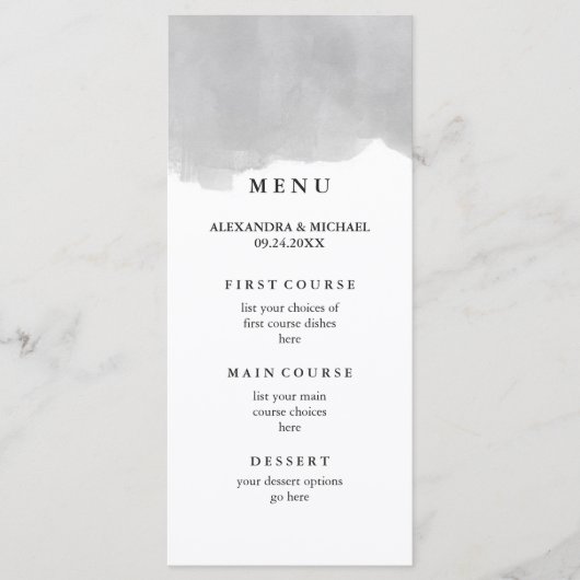 ミニマルモダンリストグレー水の色結婚のメニュー メニュー (正面)