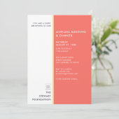 ミニマルモダンリストコーラルレッド金ゴールドビジネスディナー 招待状 (スタンド正面)