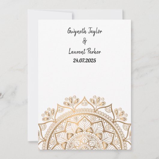 ミニマルモダンリストゴールデンラグジュアリー結婚マンダラ 招待状 (裏面)
