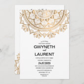 ミニマルモダンリストゴールデンラグジュアリー結婚マンダラ 招待状 (正面/裏面)
