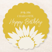 ミニマルモダンリストサンフラワーカスタムハッピーバースデー ペーパーコースター (正面)