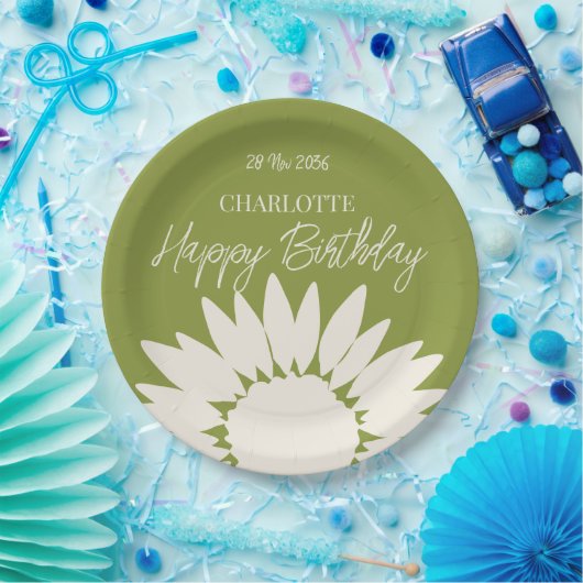 ミニマルモダンリストサンフラワーカスタムハッピーバースデー ペーパープレート (パーティー)