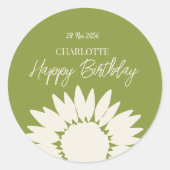 ミニマルモダンリストサンフラワーカスタムハッピーバースデー ラウンドシール (正面)