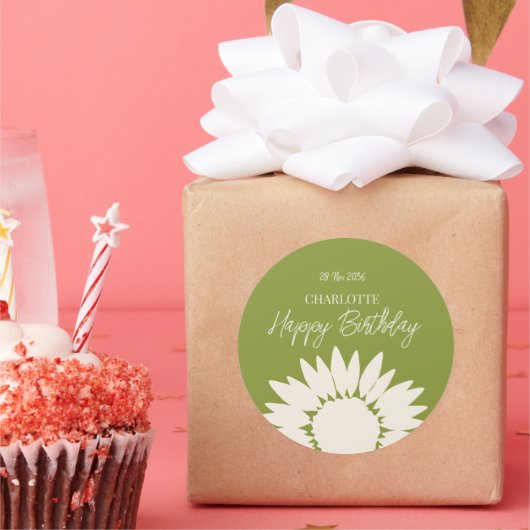ミニマルモダンリストサンフラワーカスタムハッピーバースデー ラウンドシール (パーティー)