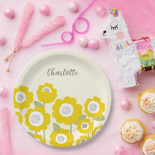 ミニマルモダンリストサンフラワーミニマル名前をカスタムする ペーパープレート (パーティー)