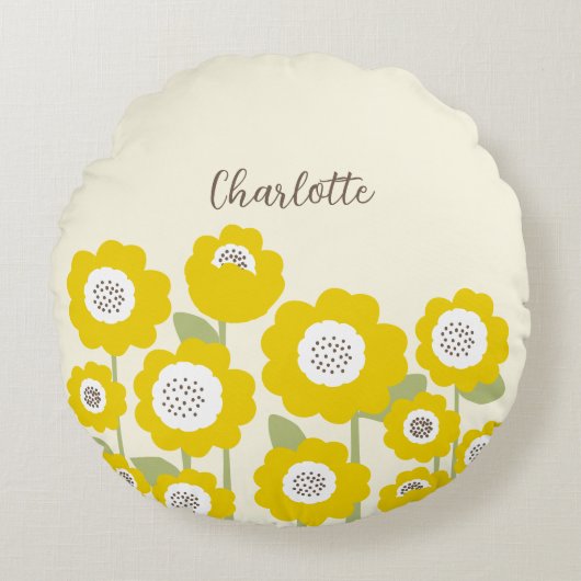 ミニマルモダンリストサンフラワーミニマル名前をカスタムする ラウンドクッション (正面)