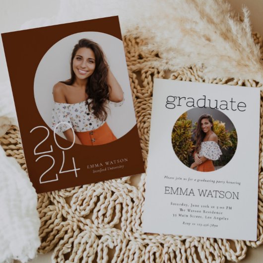 ミニマルモダンリストサークル写真卒業パーティー 招待状