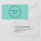ミニマルモダンリストサークル枠ターコイズ青 名刺 (正面/裏面)