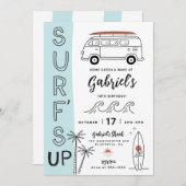 ミニマルモダンリストサーフバースデーパーティーの招待 招待状 (正面/裏面)