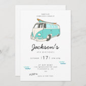 ミニマルモダンリストサーフバースデーパーティーの招待 招待状 (正面/裏面)