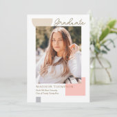 ミニマルモダンリストシェイプオーバーレイ写真卒業 案内状 (スタンド正面)