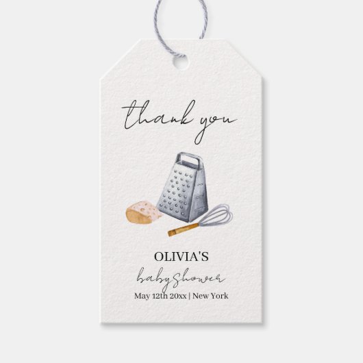 ミニマルモダンリストシェフキッチンベビーシャワー ギフトタグ (正面)