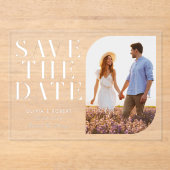 ミニマルモダンリストシック写真結婚式の日付を保存 アクリル招待状 (正面)