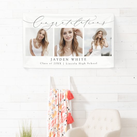 ミニマルモダンリストシック3写真卒業 横断幕 (インサイチュ)