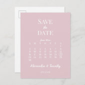 ミニマルモダンリストシャンパンピンク結婚カレンダー 案内ポストカード (正面/裏面)