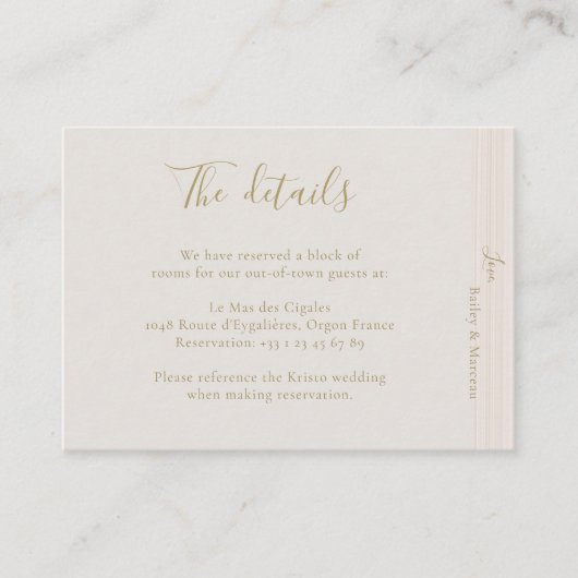 ミニマルモダンリストシャンパーニュ金ゴールドホテル詳細 エンクロージャーカード (正面)