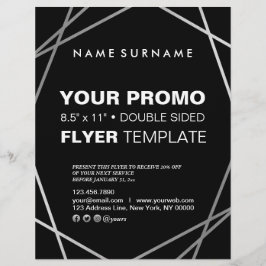 ミニマルモダンリストシルバーブラックジオメトリック8.5"x11" チラシ